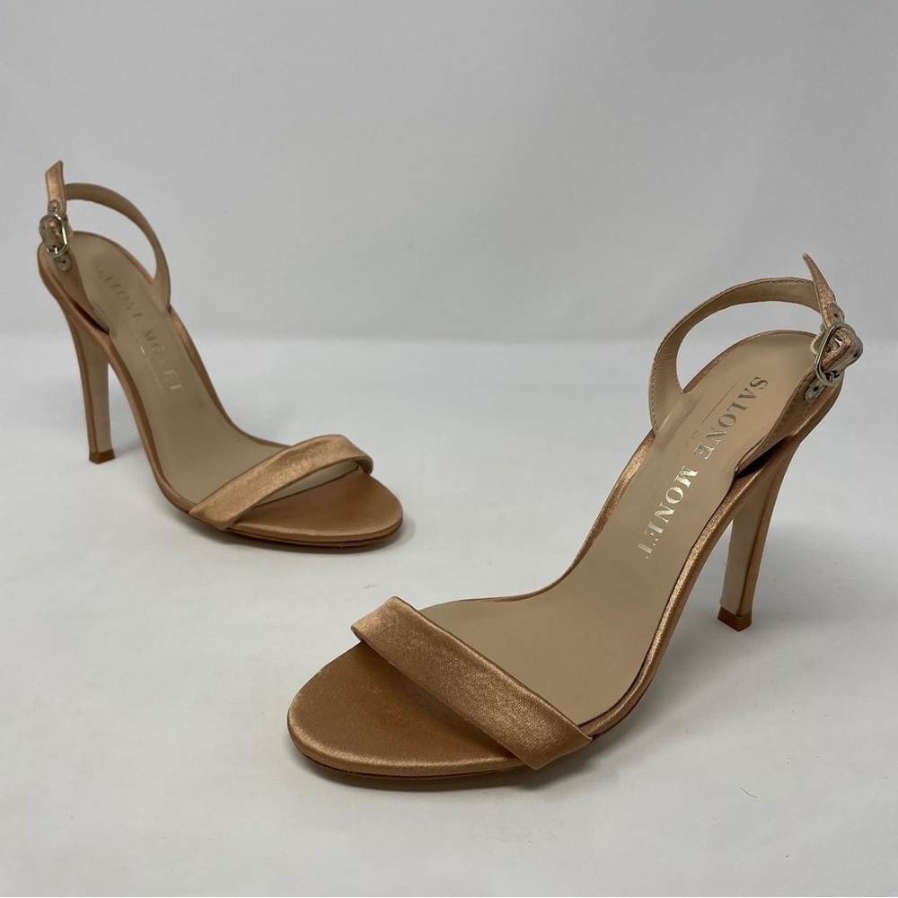 Salone Monet Sable Open Toe High Heel Satin Slingback Stiletto Heels Sandals NWT - Picture 8 of 12